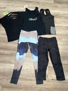 BBrazil Women's Black Tank Top Capri Cutout Top Tie Die Pant New Bundle